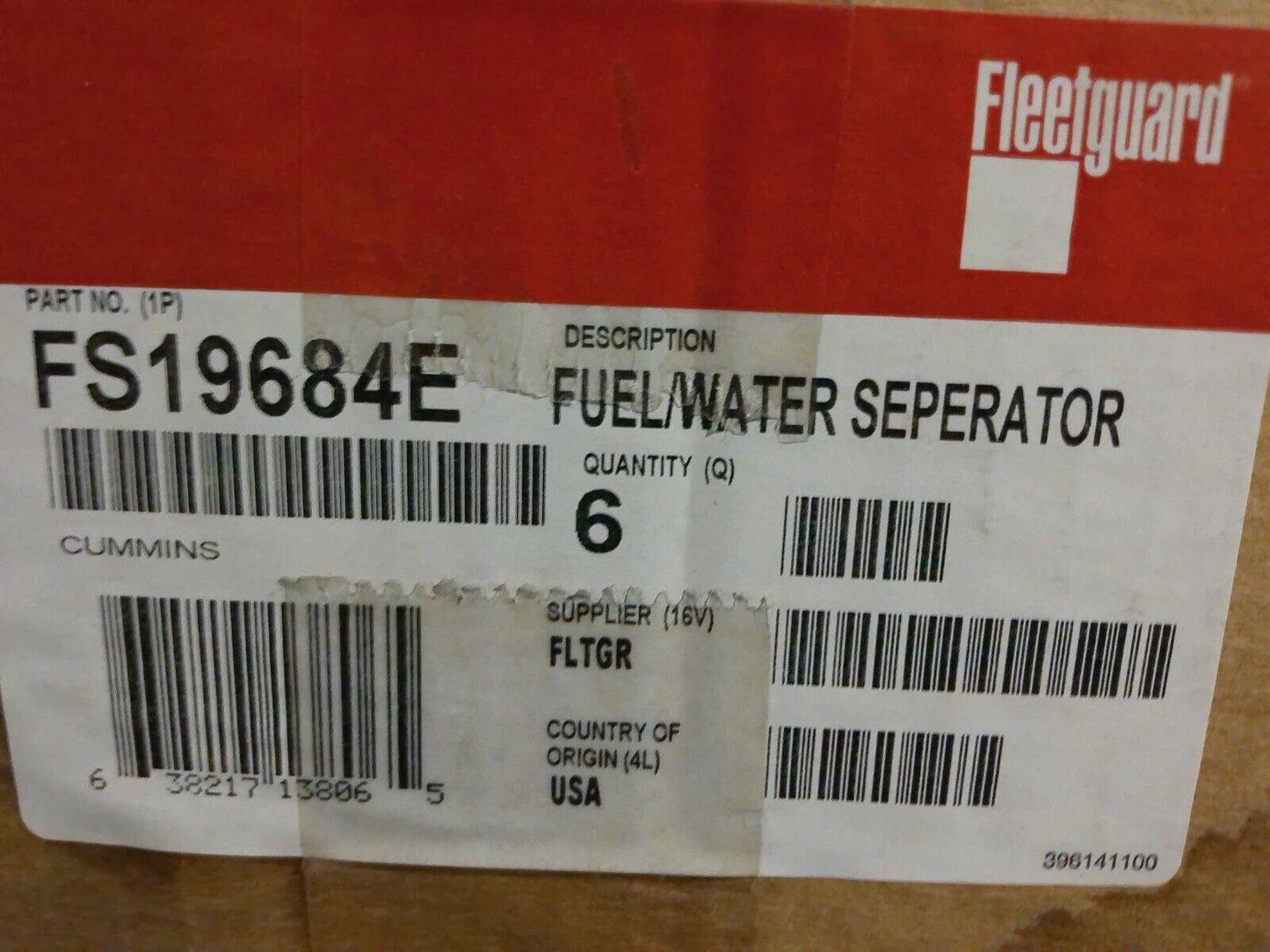 Lot of (2) Genuine Fleetguard FS19684E Fuel/Water Separator Filters | WD30-1