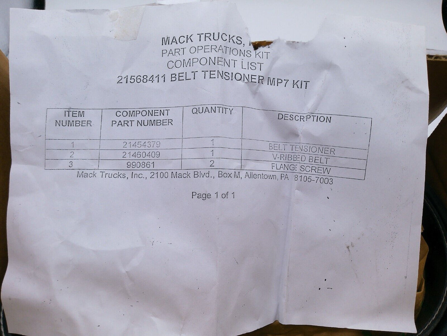Genuine Mack OEM Belt Tensioner Kit *DAYCO*, 21568411 | CS13-B