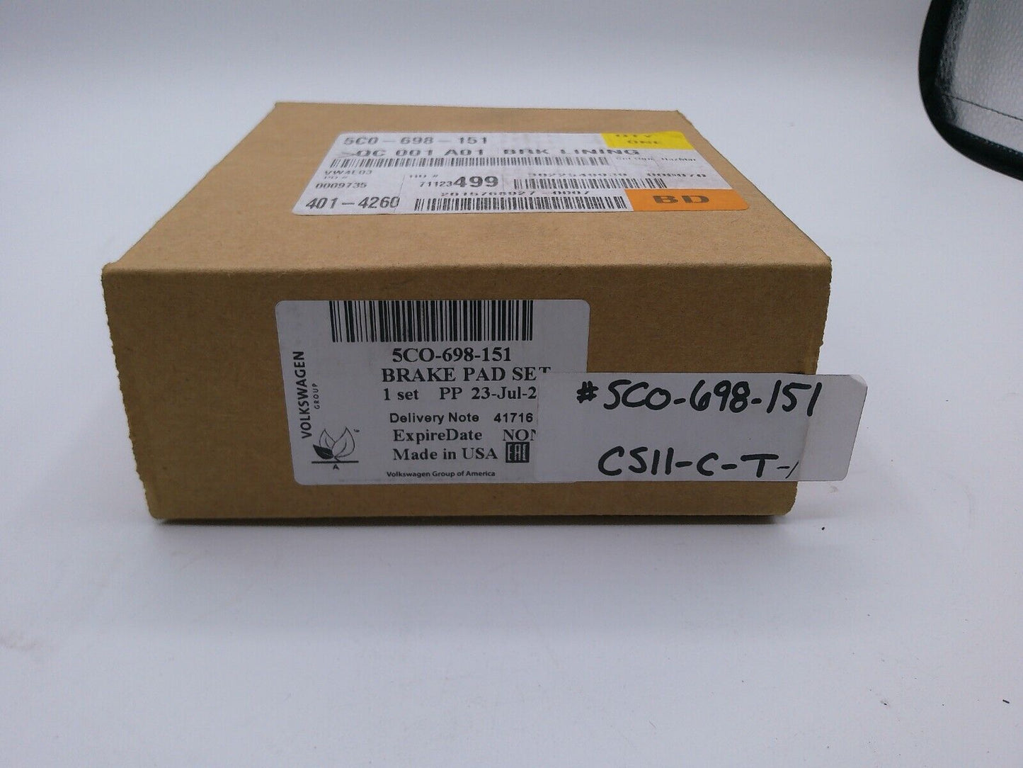 New Genuine OEM Volkswagen Brake Lining 5C0698151 / 5C0-698-151 | CS11-C-T-1
