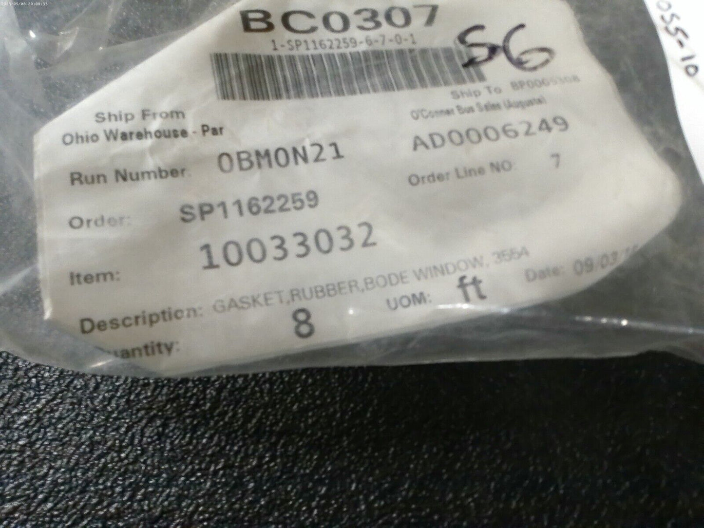 Genuine BlueBird Bus Part: 10033032 Gasket Rubber Bode Window 3554 8ft | OS5-10