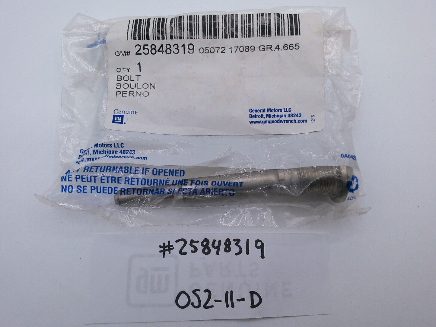 GM Genuine OEM Parts 25848319 Disc Brake Caliper Bolt w/ grease | OS2-11-D