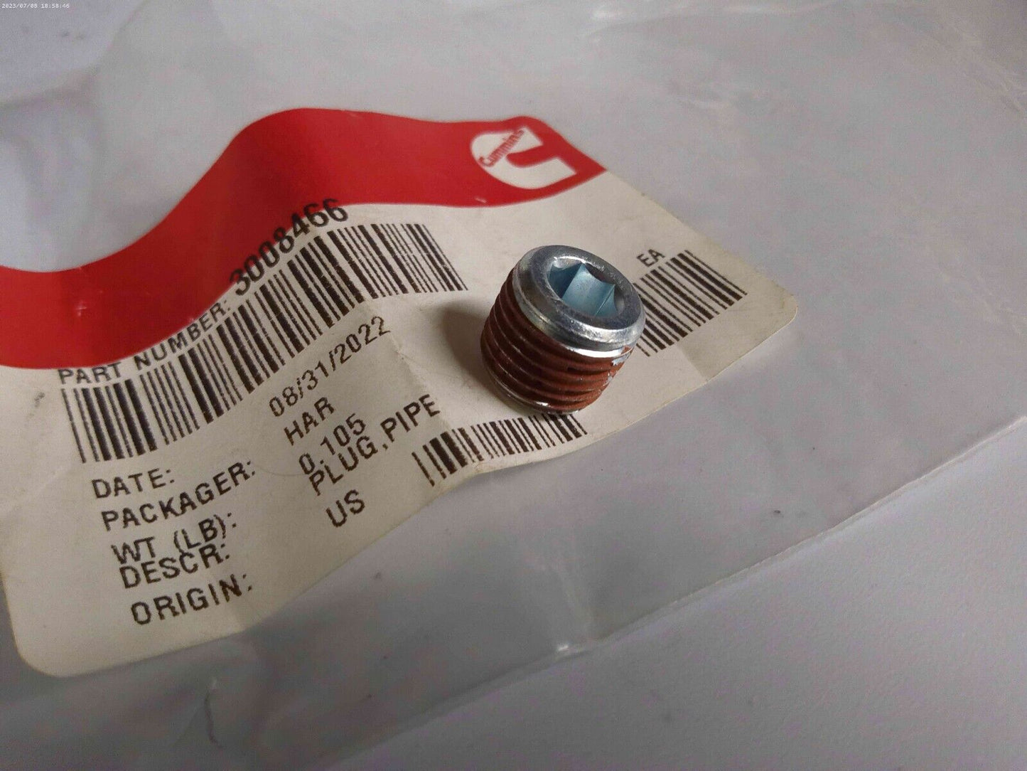 3008468 PLUG PIPE B SERIES - Genuine OE Cummins® | OS6-15