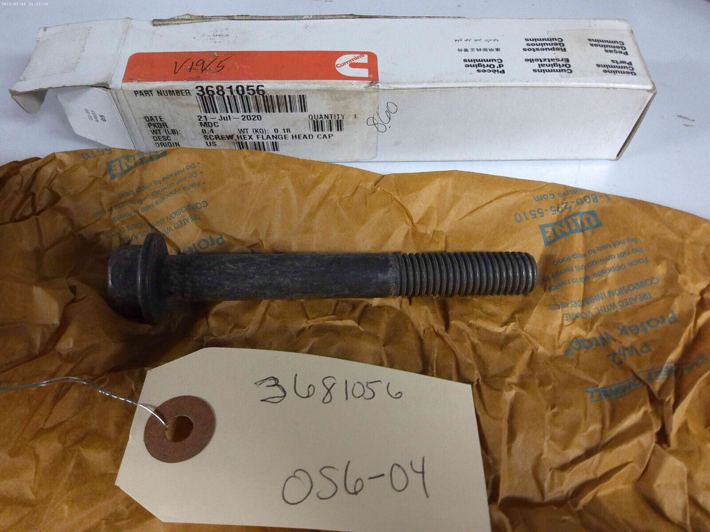 CUMMINS SCREW,HEX FLANGE HEAD CAP 3681056 | OS6-04