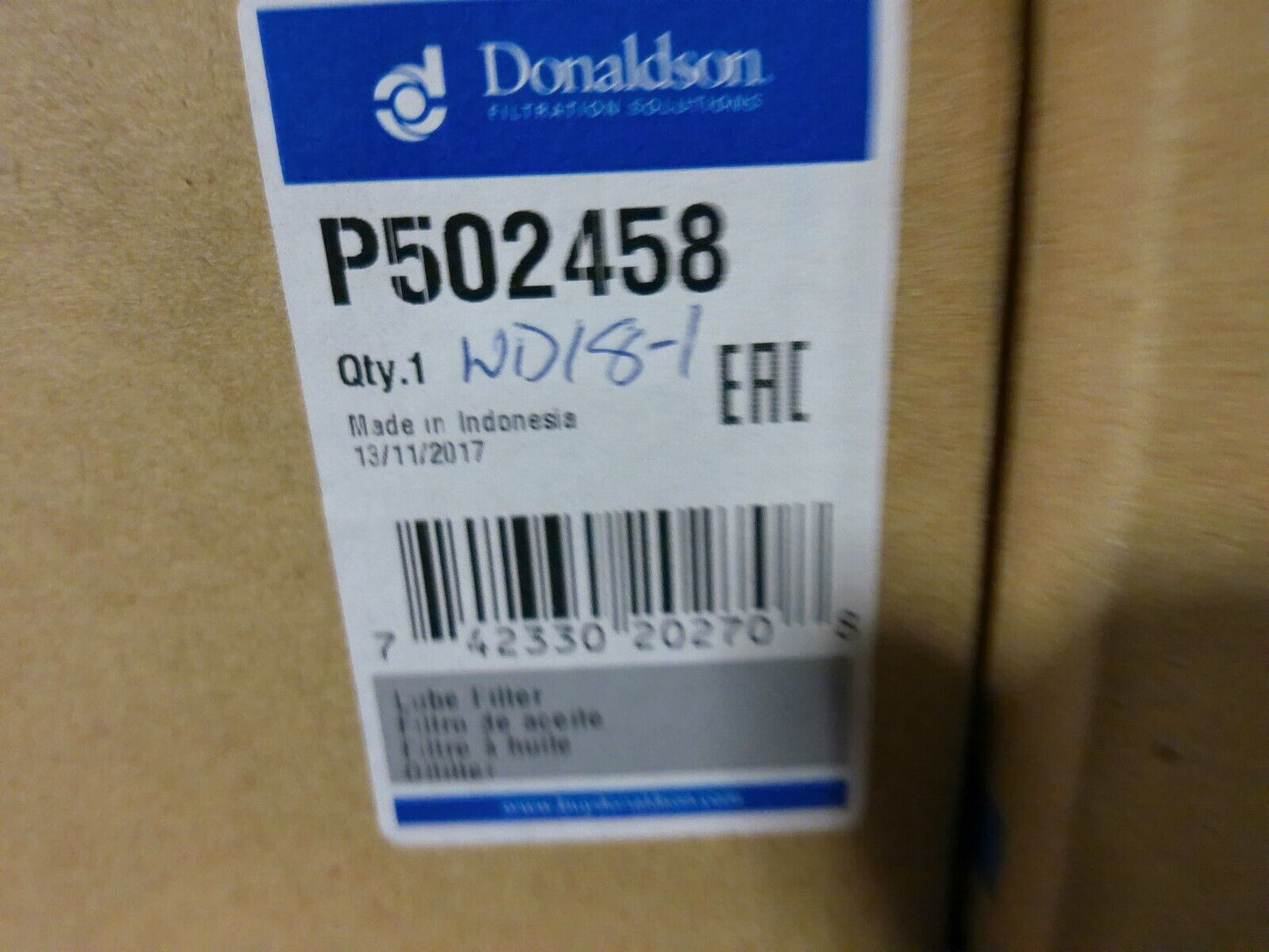 Lot of (2) Donaldson P502458 Lube Filters Spin On Full Flow | WD18-1