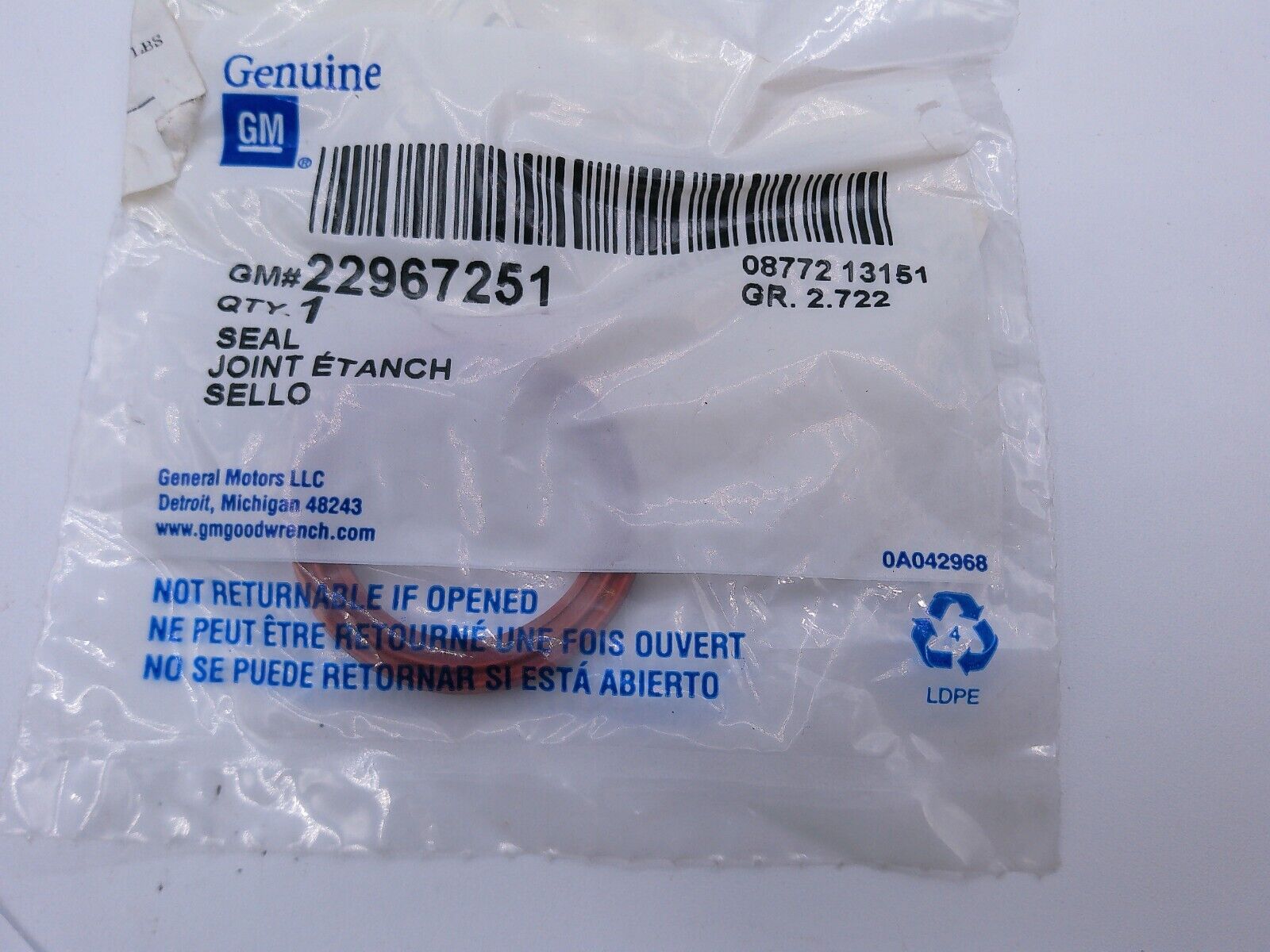 Genuine OEM GM Headlamp Seal 22967251 | VM2-02-A