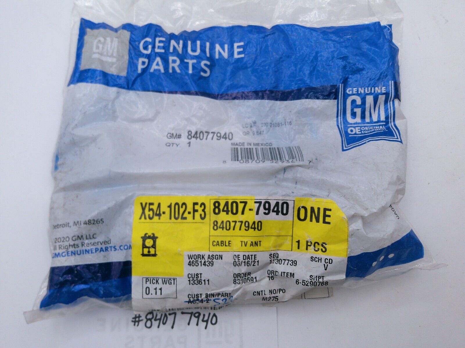 GM Genuine Parts 84077940 Television Antenna Cable | OS3-07-E