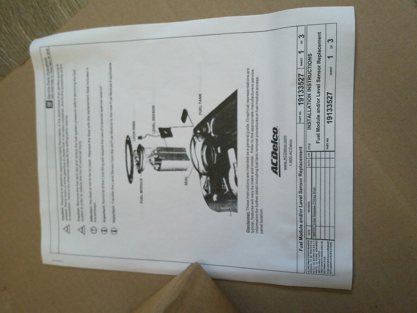Genuine GM OEM Fuel Pump 13578388 w/ O-Ring | CS10-EN