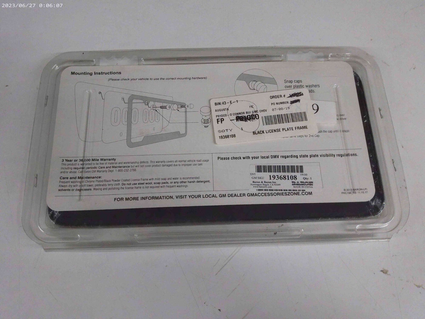 CORVETTE oem GM License Plate Metal Frame By Baron & Baron 19368108 | CAVE14