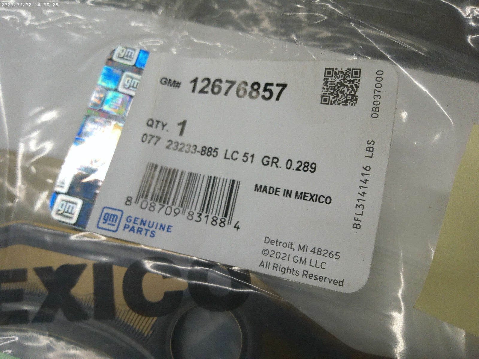 Genuine OEM GM Head Gasket Set 12676857 | OS-FL2