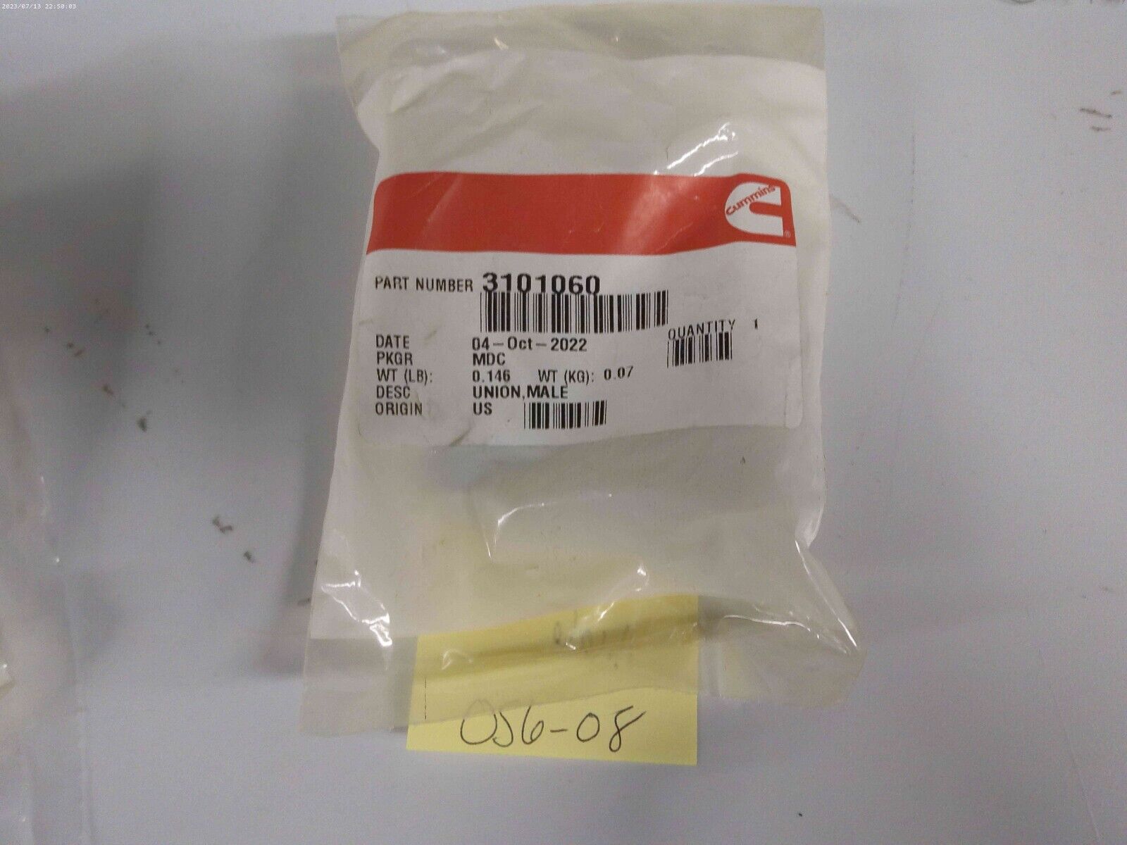 GENUINE OEM Cummins Male Union FITTING 3101060 | OS6-08