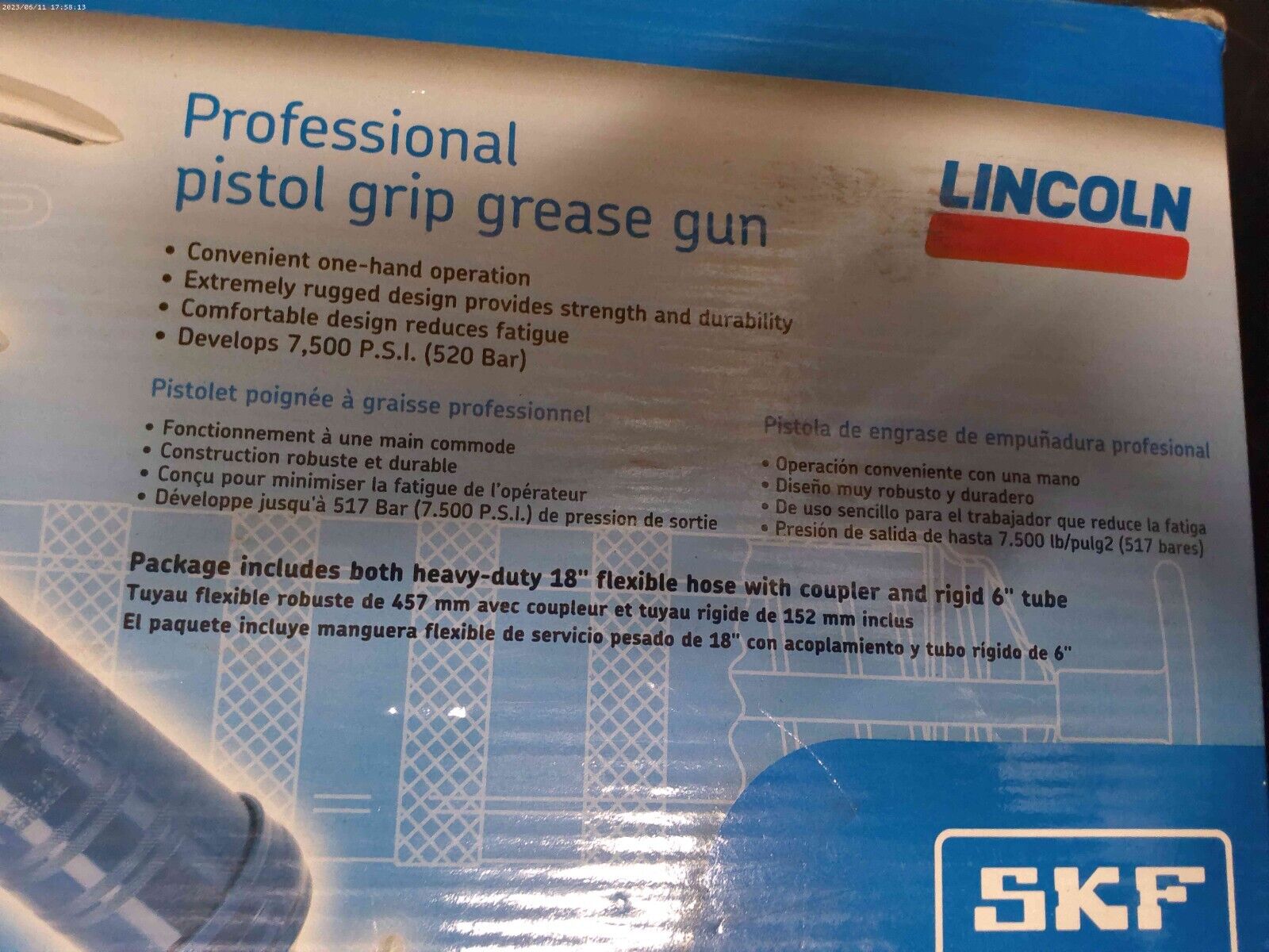 SKF Lincoln Industrial 1134 Grease Gun, Pistol Grip Handle, 7500 Psi | CS18-B