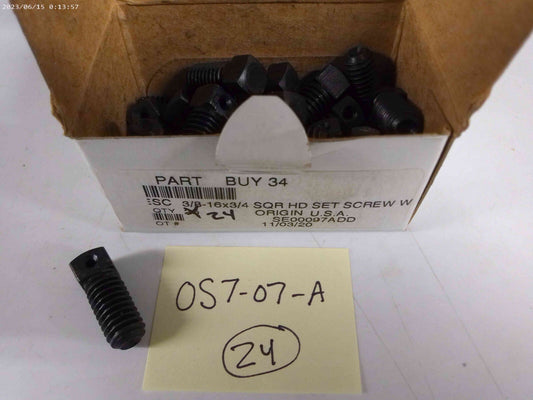 3/8-16 X 3/4 Square Head Set Screw, Cup Point w/ hole Qty. (24) | OS7-07-A