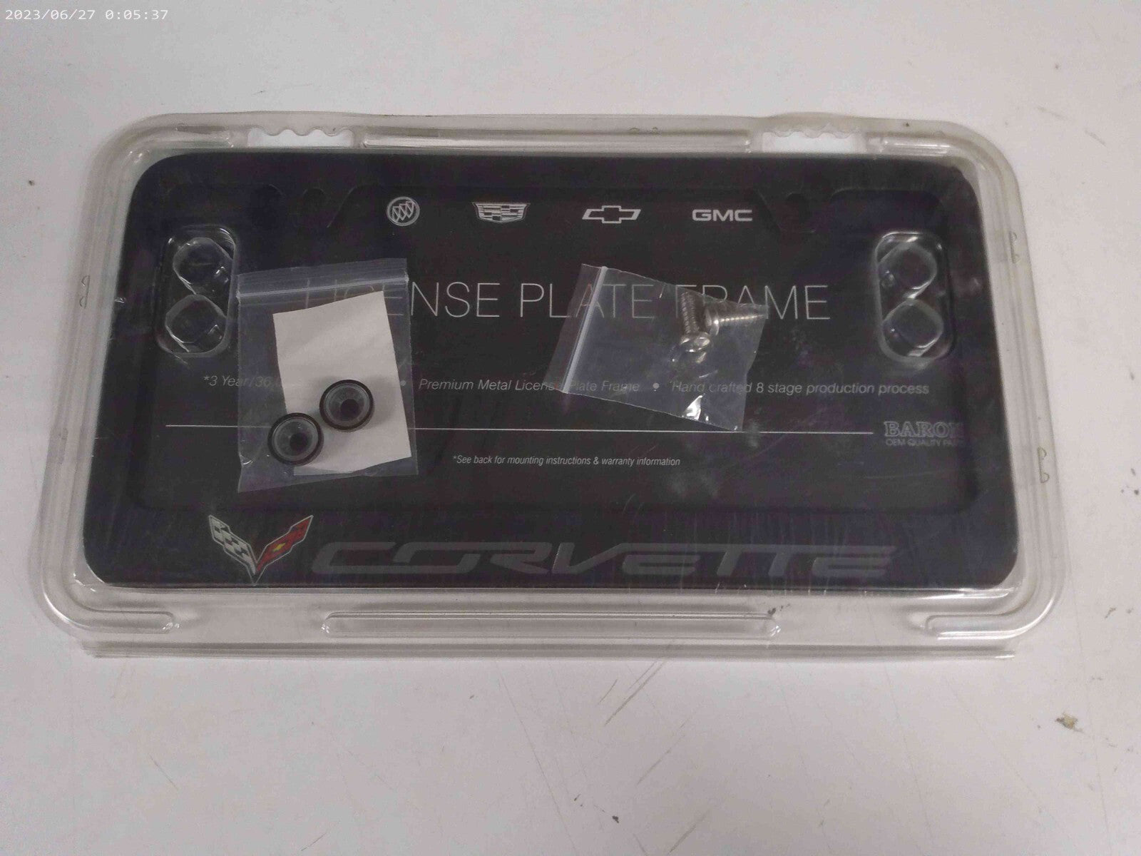CORVETTE oem GM License Plate Metal Frame By Baron & Baron 19368108 | CAVE14